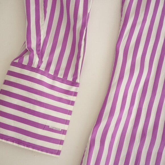 Duchamp London Lavender White Stripe Tailored Fit Cotton Dress Shirt 17 (43cm) - Picture 8 of 9